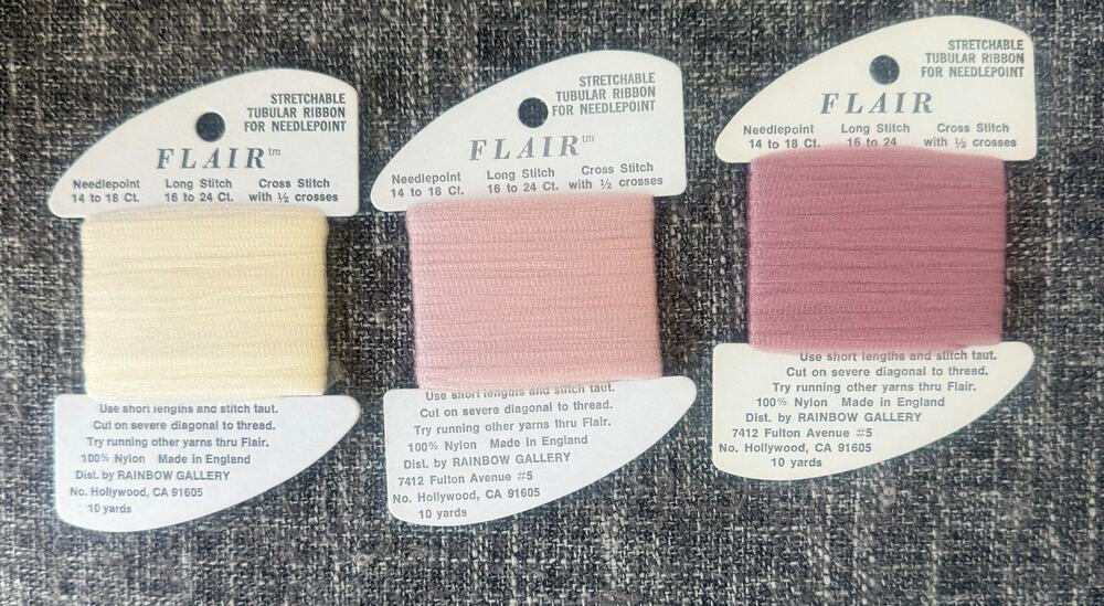 Rainbow Gallery Flair Nylon Stretchable Tubular Ribbon Ecru Pink F504 F510 F511